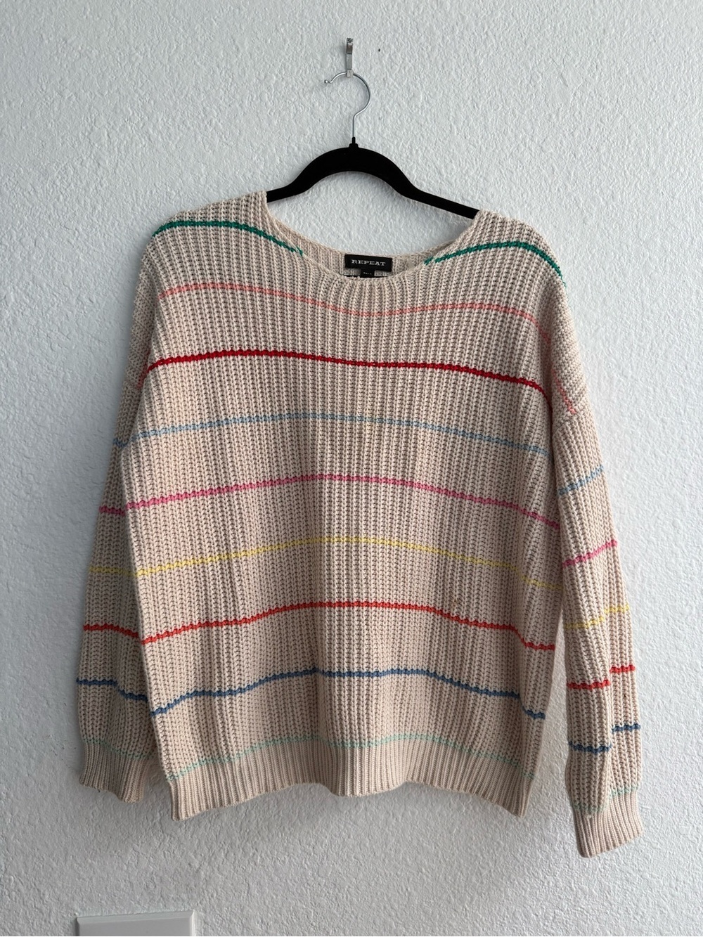 Repeat Cashmere Multi-Color Stripe Knit Sweater - Cream with Rainbow Stripes